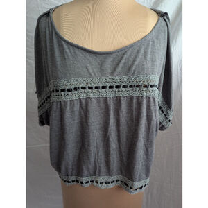 Vintage Wet Seal Gray Cropped Lacey Boxy Tee Sz XL Y2K Fairy Grunge Whimsigoth